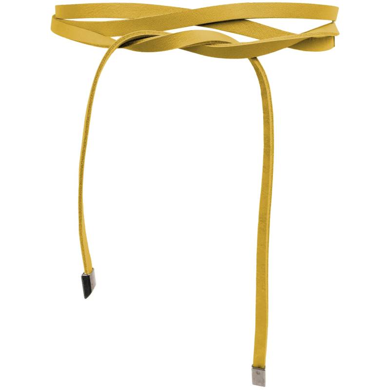 Fishinthesea - Super Slim Mustard 1cm Wide Obi Belt Taillengürtel- Waist in Real Leather Length Ca. 245cm von FISHINTHESEAShop
