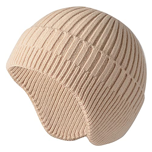 FISHSHOP Beanie Mütze，Unisex warme Beanie Strickmütze, Strickmütze Wollmütze Damenhut Bommelmütze Beanie Hüte für Frühling, Herbst, Winter, weich & leicht, Damen, Herren (Beige) von FISHSHOP