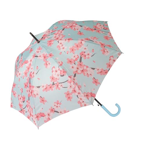 FISURA - Großer Regenschirm. Jugendschirm. Automatischer Regenschirm mit Knopf. Stabiler bedruckter Regenschirm. 106 cm Durchmesser. (Sakura, blau) von FISURA