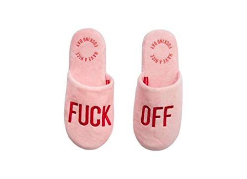 FISURA - Hausschuhe mit der Aufschrift f*ck off. Hausschuhe lustig mit Anti-Rutsch. Plüsch hausschuhe. (Rosa) von FISURA
