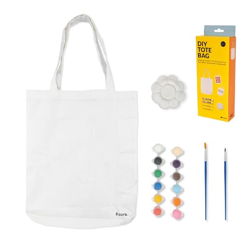 Fisura Personalisierbare Einkaufstasche aus 100% Baumwolle, einfarbig, zum Selbermachen, 43 x 37 cm, 12 Farben, 2 Pinsel, 1 Mischpalette von FISURA