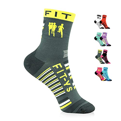 FIT-YS 2/4 Socks, Laufsocken für Männer und Frauen, atmungsaktive und Feuchtigkeit absorbierende OneSize Sportsocken & Compression Socks (One Size, grey/yellow) von FIT-YS