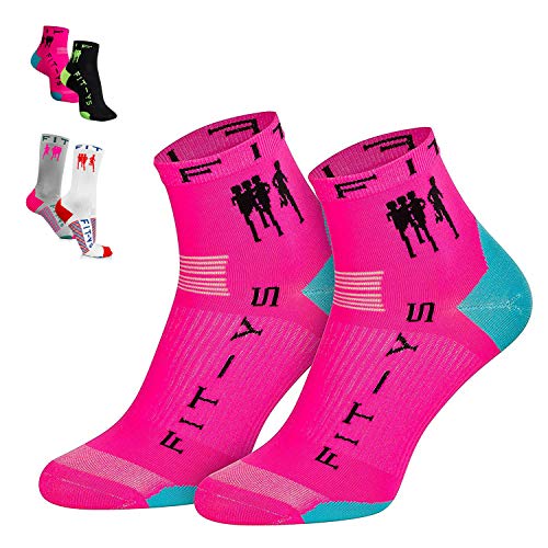 FIT-YS Quarter Socks - Laufsocken für Männer und Frauen 1/4 Länge mit Anti-Blasen Schutz, von Sportlern für Sportler entwickelt / Sportsocken atmungsaktiv & seemless (One Size, Pink / Schwarz / Blau) von FIT-YS