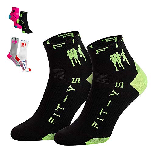 FIT-YS Quarter Socks - Laufsocken für Männer und Frauen 1/4 Länge mit Anti-Blasen Schutz, von Sportlern für Sportler entwickelt / Sportsocken atmungsaktiv & seemless (One Size, Schwarz/ Grün) von FIT-YS