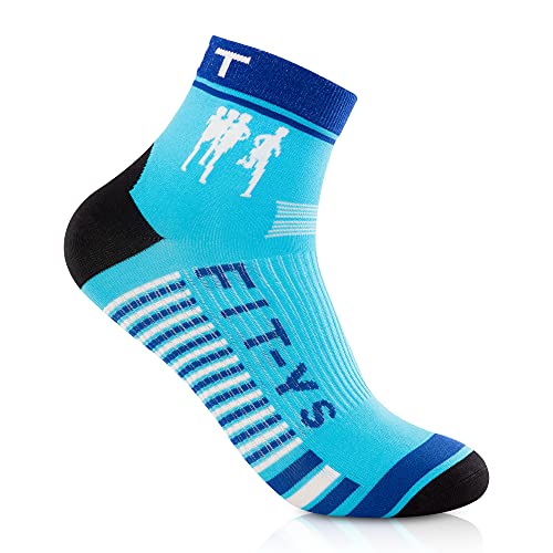 FIT-YS Quarter Socks - Laufsocken für Männer und Frauen 1/4 Länge mit Anti-Blasen Schutz, von Sportlern für Sportler entwickelt / Sportsocken atmungsaktiv & seemless (One Size, blue/black/white) von FIT-YS