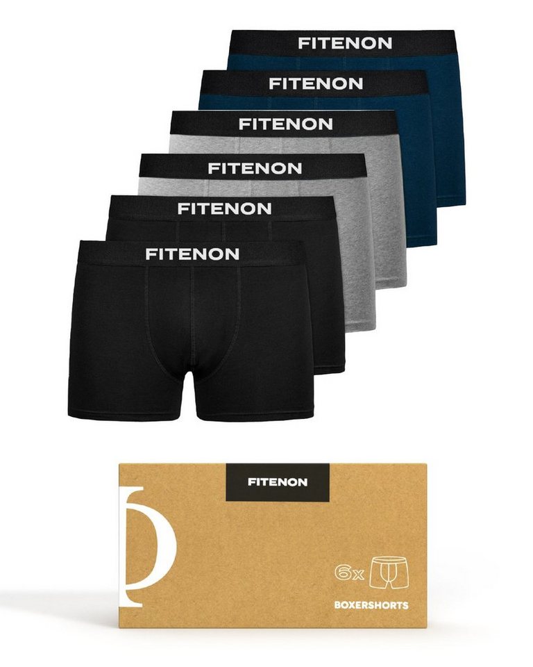 FITENON Boxershorts Herren Unterhosen, Unterwäsche, ohne kratzenden Zettel, Baumwolle (6 er Set) mit Logo-Elastikbund von FITENON