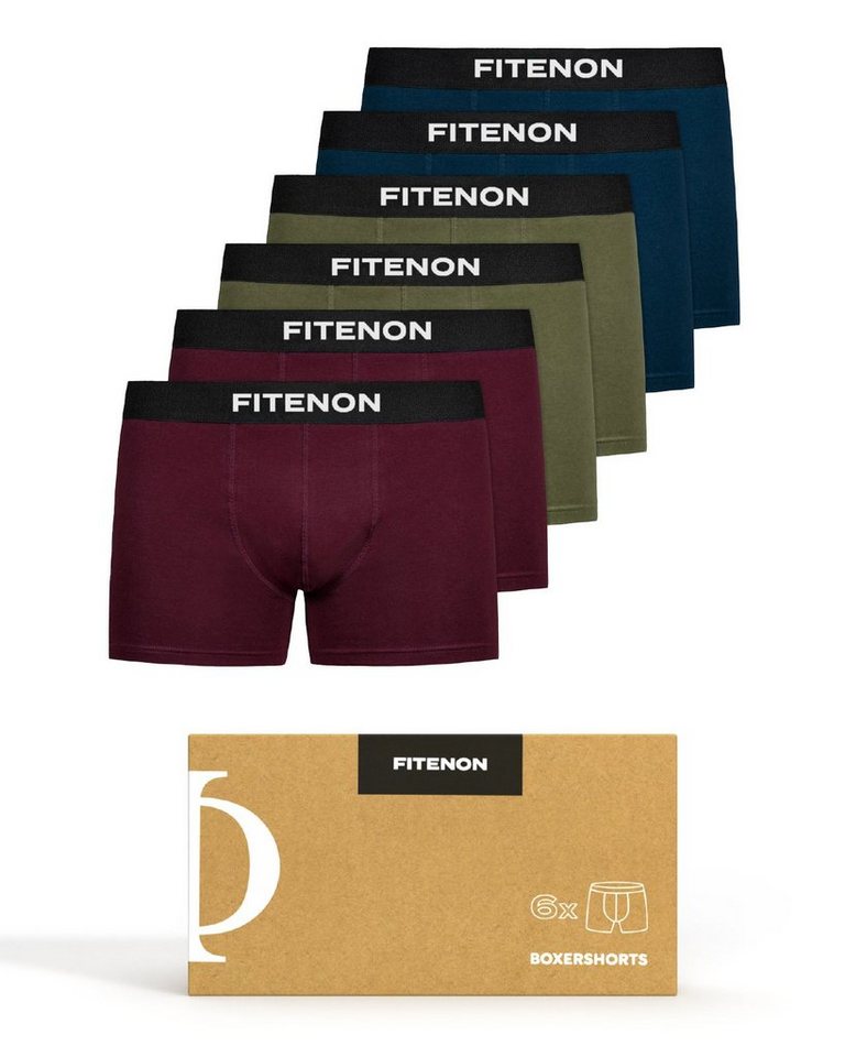 FITENON Boxershorts Herren Unterhosen, Unterwäsche, ohne kratzenden Zettel, Baumwolle (6 er Set) mit Logo-Elastikbund von FITENON