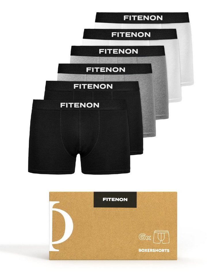 FITENON Boxershorts Herren Unterhosen, Unterwäsche, ohne kratzenden Zettel, Baumwolle (6 er Set) mit Logo-Elastikbund von FITENON