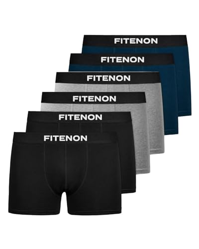 FITENON Boxershorts Herren Baumwolle (6er Pack) Unterhosen Herren ohne einschneidenden Gummibund (Gr. S - 4XL) (L, 2X Schwarz 2X Grau 2X Navy) von FITENON