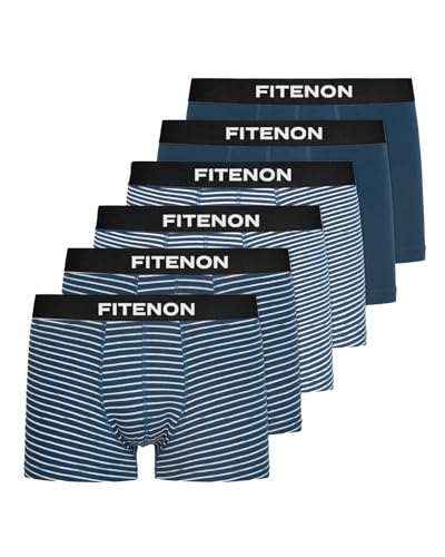 FITENON Boxershorts Herren Baumwolle (6er Pack) Unterhosen Herren ohne einschneidenden Gummibund (Gr. S - 4XL) (M, 4X Navy Gestreift 2X Navy) von FITENON