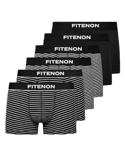 FITENON Boxershorts Herren Baumwolle (6er Pack) Unterhosen Herren ohne einschneidenden Gummibund (Gr. S - 4XL) (XL, 4X Schwarz Gestreift 2X Schwarz) von FITENON