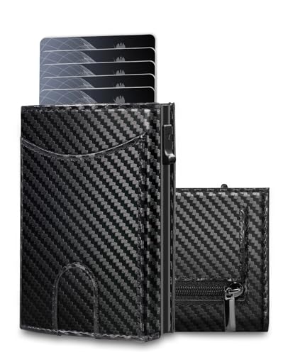 FITENOUGH Slim Herren-Geldbörse für Kreditkarten, Pop-Up-Kartenhalter, Slim mit RFID-Schutz, Kartenhalter für Herren mit Münzfach, Schwarze Kohlefaser, 10*7.5*2.5, Modern FITENOUGH Slim Herren-Geldbörse für Kreditkarten, Pop-Up-Kartenhalter, Slim mit RFID-Schutz, Kartenhalter für Herren mit Münzfach, Schwarze Kohlefaser, 10*7.5*2.5, Modern von FITENOUGH