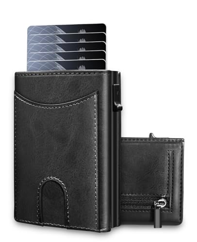 FITENOUGH Slim Herren-Geldbörse für Kreditkarten, Pop-Up-Kartenhalter, Slim mit RFID-Schutz, Kartenhalter für Herren mit Münzfach, Schwarzes Leder, 10*7.5*2.5, Modern FITENOUGH Slim Herren-Geldbörse für Kreditkarten, Pop-Up-Kartenhalter, Slim mit RFID-Schutz, Kartenhalter für Herren mit Münzfach, Schwarzes Leder, 10*7.5*2.5, Modern von FITENOUGH