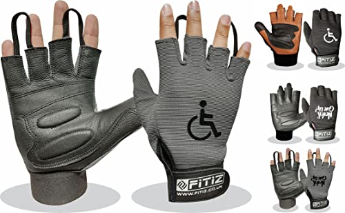 FITIZ Rollstuhlhandschuhe Echtleder Handflächenhandschuhe Mobilität Gepolsterte Handschuhe Atmungsaktiv Fingerlose Fahrradhandschuhe mit Anti-Rutsch-Griff Leichte Fahrradhandschuhe von FITIZ
