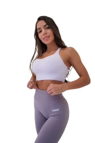 FITNESS4HAPPYNESS Damen Sport BH Lila - Odette S - ohne Bügel Oberteile Gekreuzt Für Yoga Gym Shirts Fitness Training Crop Top Bra von FITNESS4HAPPYNESS