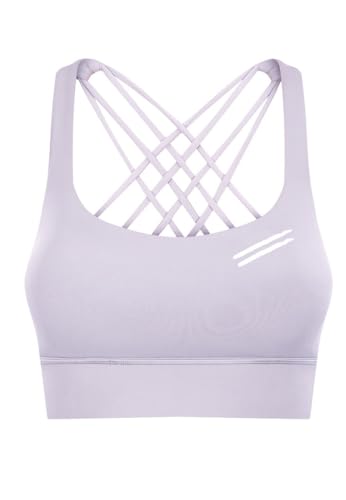 FITNESS4HAPPYNESS Damen Sport BH Schwarz - Wellness Top- ohne Bügel Oberteile Gekreuzt Für Yoga Gym Shirts Fitness Training Crop Top Bra (DE/NL/SE/PL, Alphanumerisch, L, Regular, Regular, Lila) von FITNESS4HAPPYNESS