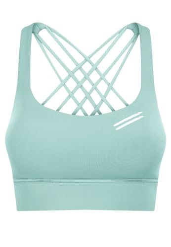 FITNESS4HAPPYNESS Damen Sport BH Schwarz - Wellness Top- ohne Bügel Oberteile Gekreuzt Für Yoga Gym Shirts Fitness Training Crop Top Bra (DE/NL/SE/PL, Alphanumerisch, M, Regular, Regular, Grün) von FITNESS4HAPPYNESS