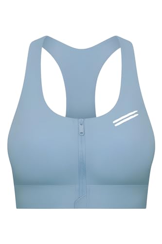 FITNESS4HAPPYNESS Damen Sport BH Zip Blau - SYLPHIDE S - ohne Bügel Oberteile Gekreuzt Für Yoga Gym Shirts Fitness Training Crop Top Bra von FITNESS4HAPPYNESS