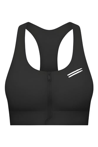 FITNESS4HAPPYNESS Damen Sport BH Zip Schwarz - Odilia S - ohne Bügel Oberteile Gekreuzt Für Yoga Gym Shirts Fitness Training Crop Top Bra von FITNESS4HAPPYNESS