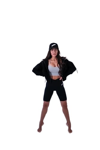 FITNESS4HAPPYNESS Designer Damen Kapuzenpullover Classic Crop Zip Hoodie - Carmen M - Schwarz Sweatshirt mit Kapuze Kapuzenjacke mit Reißverschluss Pulli Casual Outdoor Fitness Training Jogging von FITNESS4HAPPYNESS