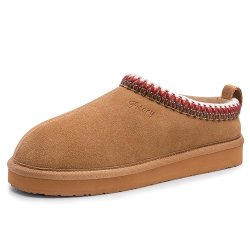 FITORY Damen Hausschuhe aus Wildleder，Flache Mini-Booties mit Fell，Lässige und bequeme Damenschuhe für den Winter, Farbe Braun, Größe 42 von FITORY