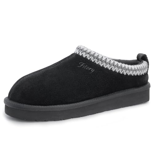 FITORY Damen Hausschuhe aus Wildleder，Flache Mini-Booties mit Fell，Lässige und bequeme Damenschuhe für den Winter, Farbe Schwarz, Größe 40 von FITORY