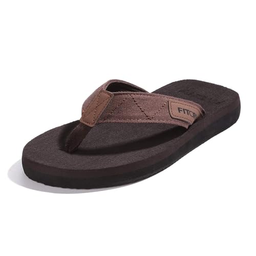 FITORY Herren Flip Flops Beach Sandalen Surfen Zehentrenner Sommerschuhe, Braun, 45 EU von FITORY