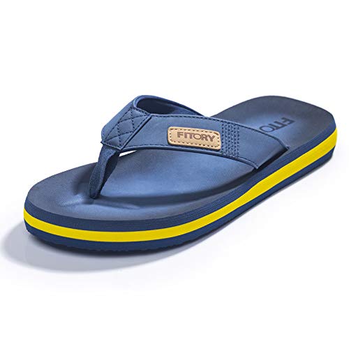 FITORY Herren Flip Flops Surfen Zehentrenner Sports Sandalen Beach/Pool Pantoffeln Blau/Gelb Gr.39 von FITORY