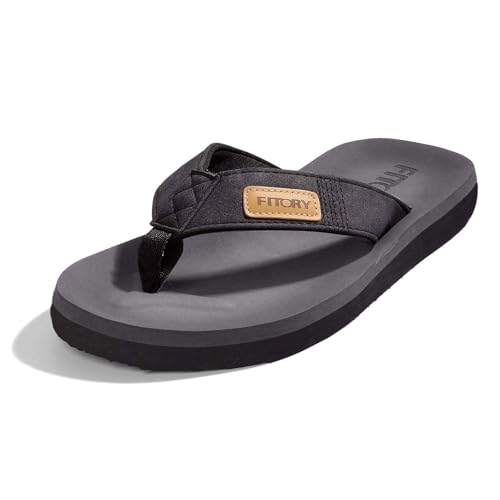 FITORY Herren Flip Flops Surfen Zehentrenner Sports Sandalen Beach/Pool Pantoffeln Schwarz Gr.44 von FITORY