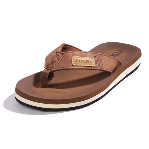 FITORY Herren Flip Flops Surfen Zehentrenner Sports Sandalen Beach/Pool Pantoffeln Tan Gr.42 von FITORY