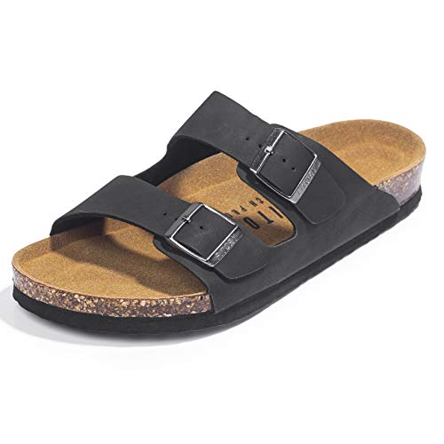 FITORY Herren-Sandalen, Slides mit Fußgewölbeunterstützung, verstellbaren Schnallenriemen und Kork-Fußbett für den Sommer, Mattschwarz, Größe 42 von FITORY