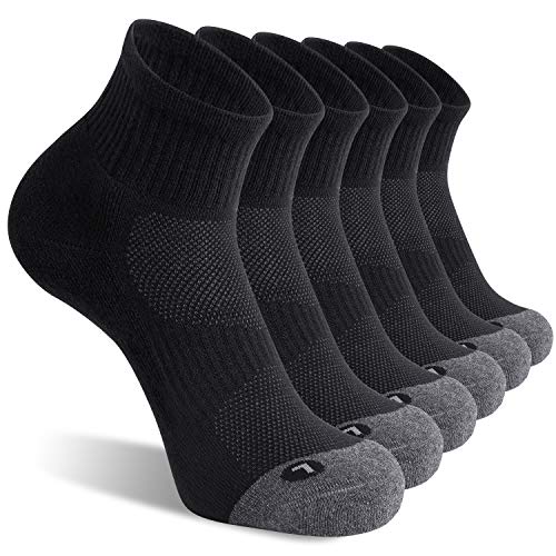 FITRELL 6 Pack Men's Athletic Ankle Socks Cushioned Sports Running Socks, Black, Shoe Size 9-12 von FITRELL