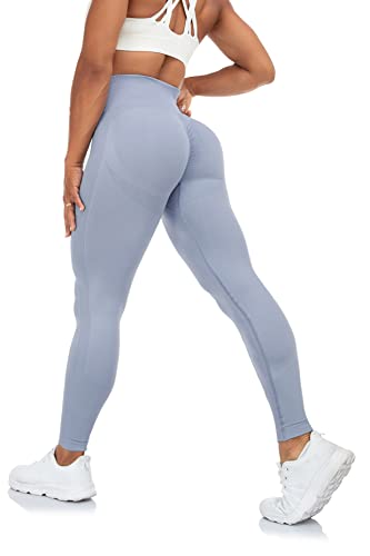 FITTOO Leggings Scrunch Butt Damen Seamless Hohe Taille Push Up Leggings Sport Slim Fit Booty Für Gym Yoga Fitness #7-Blau L von FITTOO