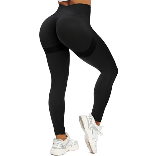 FITTOO Scrunch Butt Leggings Damen Hohe Taille Sportleggings Push Up Boom Booty Yoga Pants Für Sports Gym Workout Fitness Schwarz XS von FITTOO