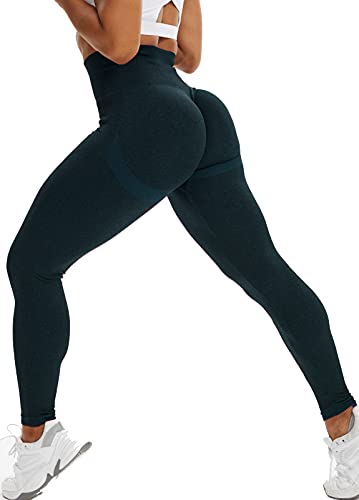 FITTOO Leggings Scrunch Butt Damen Seamless Hohe Taille Push Up Leggings Sport Slim Fit Booty Für Gym Yoga Fitness #1-Dunkelblau S von FITTOO