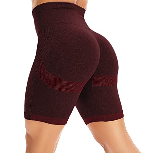 FITTOO Sportshorts Scrunch Butt Damen Kurze Sporthose Seamless Hohe Taille Push Up Slim Fit Booty Für Gym Yoga Fitness #1-Kurz Weinrot M von FITTOO