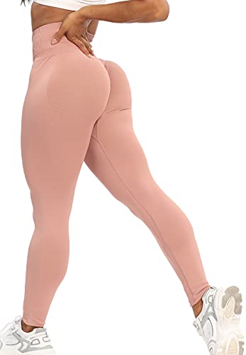 FITTOO Leggings Scrunch Butt Damen Seamless Hohe Taille Push Up Leggings Sport Slim Fit Booty Für Gym Yoga Fitness #1-Rosa(rein) M von FITTOO