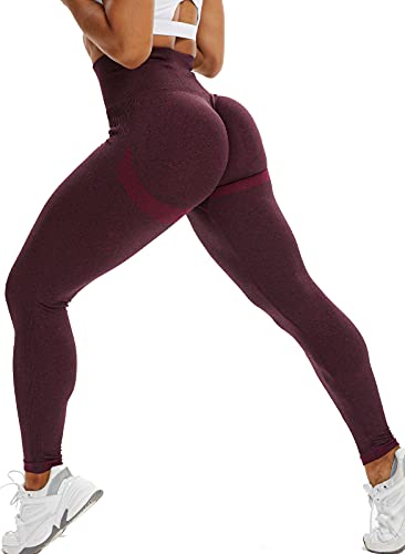 FITTOO Leggings Scrunch Butt Damen Seamless Hohe Taille Push Up Leggings Sport Slim Fit Booty Für Gym Yoga Fitness #1-Weinrot M von FITTOO