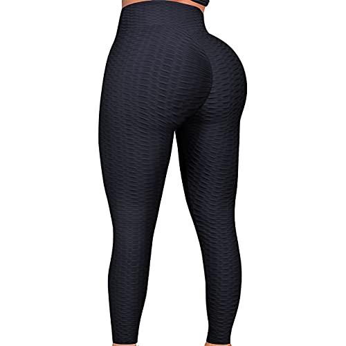 FITTOO Tiktok Damen Honeycomb Anti Cellulite Leggings Booty Scrunch Hohe Taille Push Up Boom Booty Sport Leggings Stretch Gym Yogahosen Marineblau, L von FITTOO