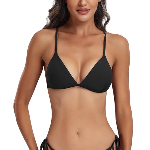 FITTOO Triangel Bikini Oberteil Große Brüste Damen Push up Sport Bikini Neckholder Rückenfrei Bikinioberteil mit Polster Schwarz, XL von FITTOO