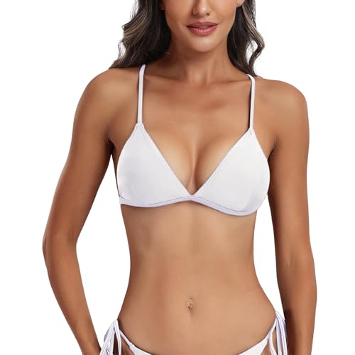 FITTOO Triangel Bikini Oberteil Große Brüste Damen Push up Sport Bikini Neckholder Rückenfrei Bikinioberteil mit Polster Weiß, L von FITTOO