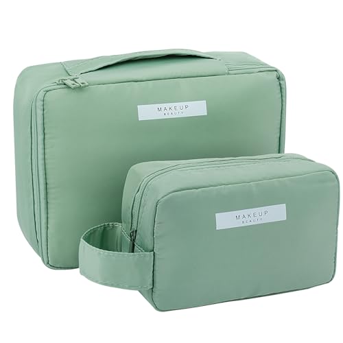 FIVAVA 2PCS Kosmetiktasche Große Klein, Kosmetiktasch für Damen Mädchen Schminktasche wasserdichte, Kosmetiktasche Reise, Make up Tasche Tragbare Grün von FIVAVA