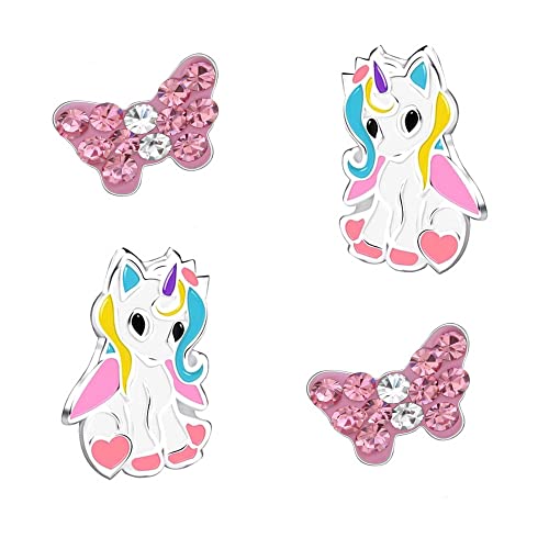 FIVE-D 2 Paar Kinderohrringe Einhorn Blume 925 Silber (Einhorn-Butterfly) von FIVE-D