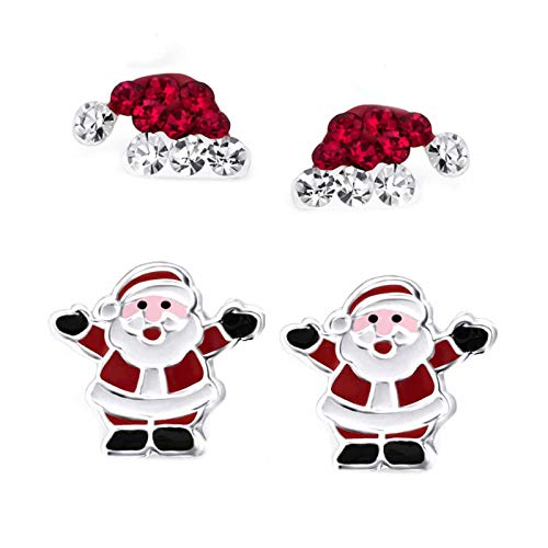 FIVE-D 2 Paar Ohrringe Weihnachten Nikolaus Mütze und Weihnachtsbaum 925 Sterling Silber im Schmucketui (Weihnachtsmann) von FIVE-D