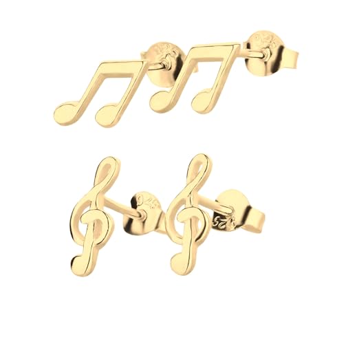 FIVE-D 2er Set Ohrringe Notenschlüssel und Musiknote 925 Silber (Gold-2er Set) von FIVE-D