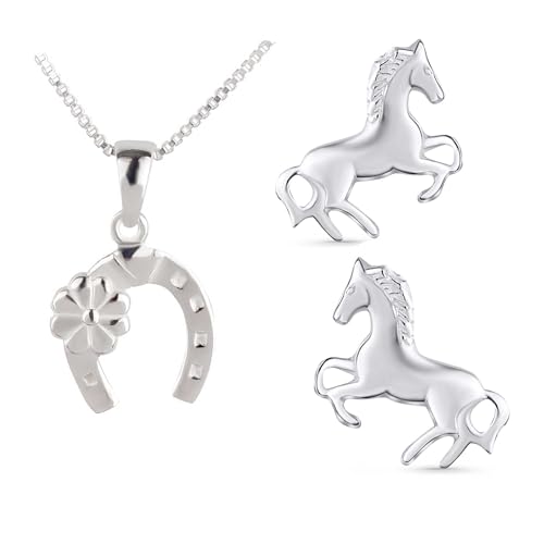 FIVE-D Anhänger mit Kette Kinderohrringe Pony Pferd 925 Silber im Schmucketui (Pferd-Hufeisen) von FIVE-D
