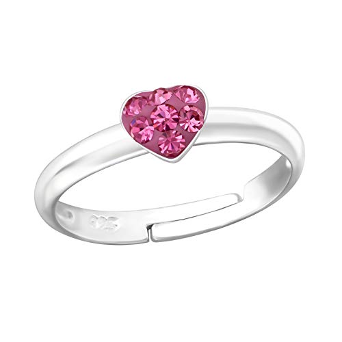 FIVE-D Damen- und Kinderring Ring Kristall Herz Grösse einstellbar aus 925 Sterling Silber im Schmucketui (Kleines Herz - Pink) von FIVE-D