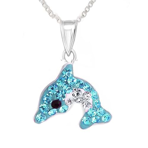 FIVE-D Kinder Anhänger mit Kette Delfin 925 Sterling Silber (Kette-Delfin-Blau) von FIVE-D
