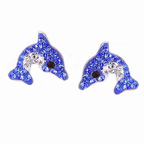 FIVE-D Kinder Ohrringe Delfin aus Kristall 925 Sterling Silber (Dunkelblau-Klar) von FIVE-D