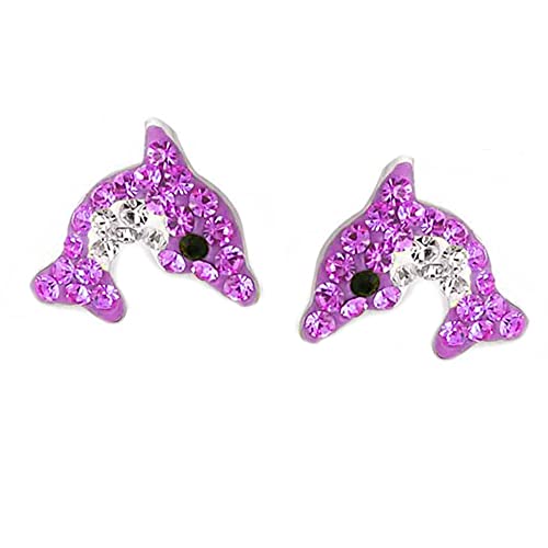 FIVE-D Kinder Ohrringe Delfin aus Kristall 925 Sterling Silber im Schmucketui (Pink) von FIVE-D